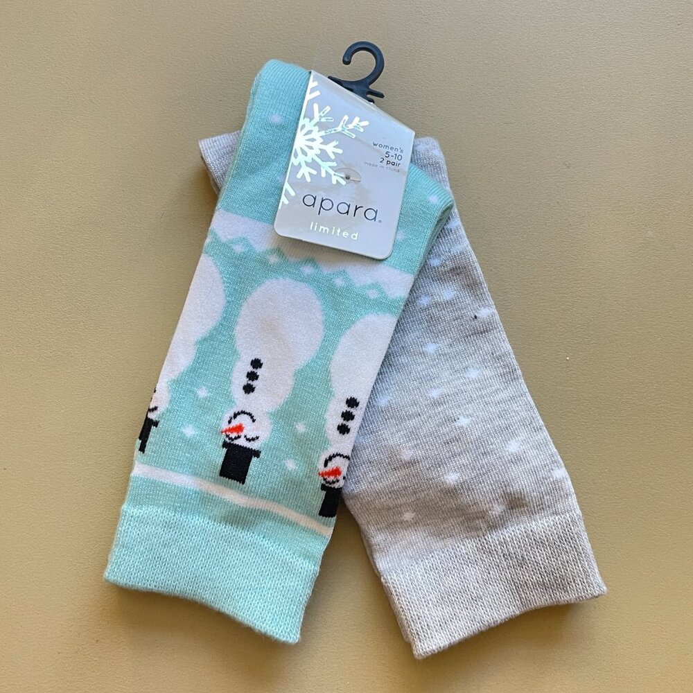 New Apara Socks Set of 2 Pair Blue Snowman Gray Winter Christmas Holiday NWT
